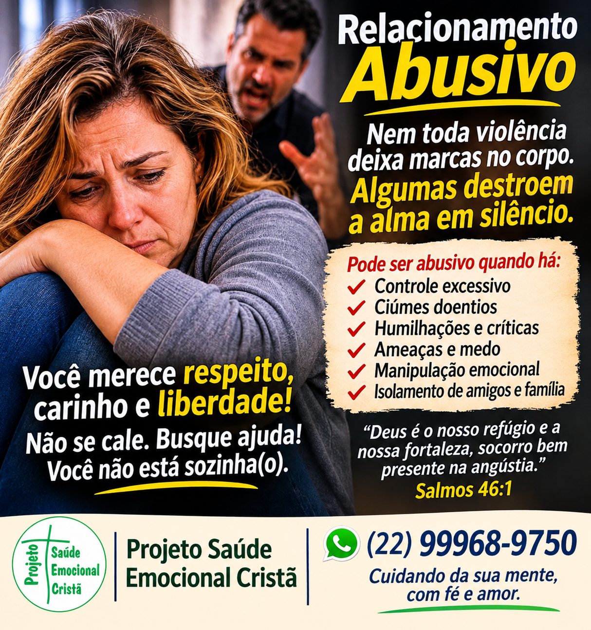 Dados do Fórum Brasileiro de Segurança Pública (FBSP) em parceria com o Datafolha indicam que cerca de 42,7% das mulheres evangélicas sofreram algum tipo de violência ao longo da vida. Vamos refletir.